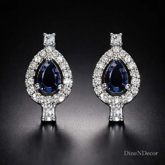 Navy Halo Stud Earrings – Cubic Zirconia Alloy