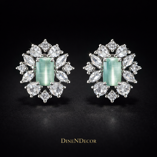 Emerald Green Crystal Floral Stud Earrings