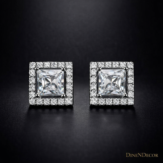 Square Crystal Halo Stud Earrings | Dine N Decor