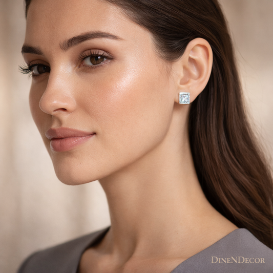 Square Crystal Halo Stud Earrings | Dine N Decor