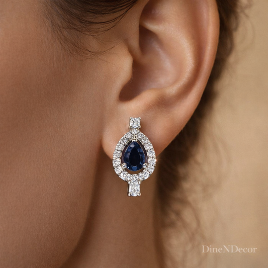 Navy Halo Stud Earrings – Cubic Zirconia Alloy